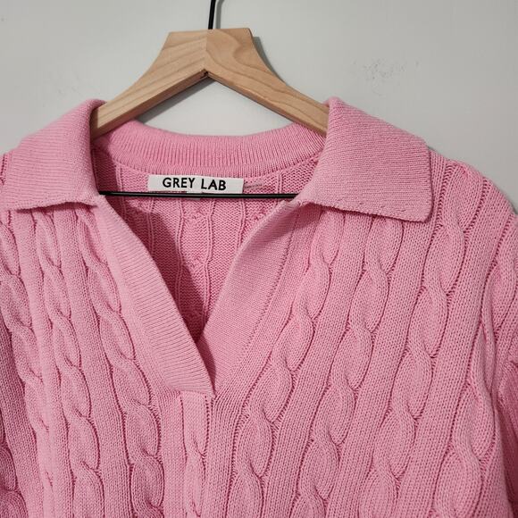 Grey Lab Anthropologie Cable-knit Polo Sweater Tee In Pink, S Tennis Pickleball - Picture 3 of 8